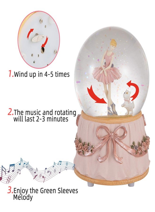Dreamwizor كرة ثلجية على شكل راقصة باليه، هدية مثالية لعيد ميلاد فتاة، كرة ثلجية دوارة وميكانيكية مصنوعة من الزجاج الحقيقي، هدية رائعة للنساء البالغات، الزوجة، الابنة والحفيدة، مع موسيقى وأكمام خضراء، معبأة في علبة هدايا. - Image 4
